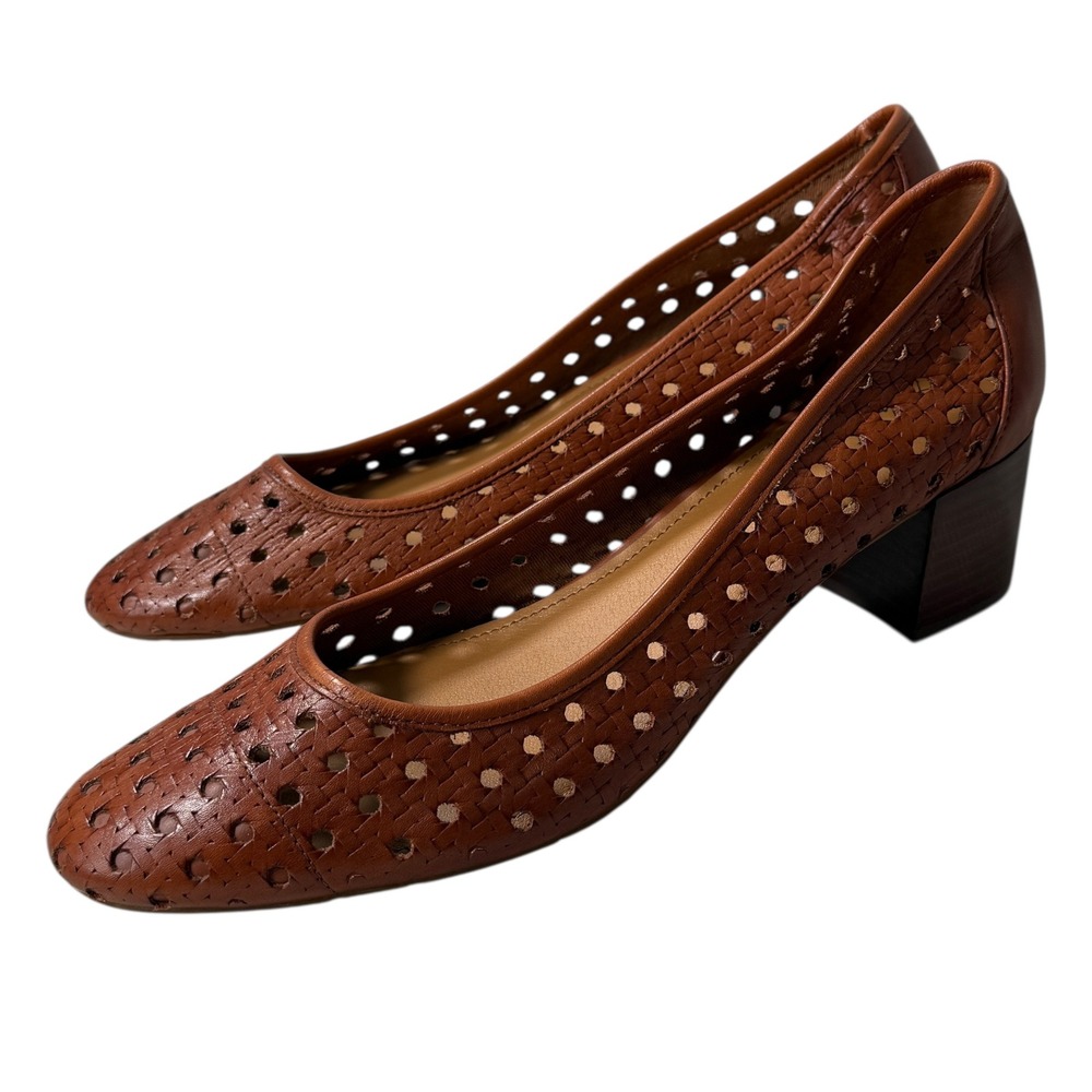 Patricia‎ Nash Women's Brown Leather Woven Allegra Block Heel Pumps Shoes 11M